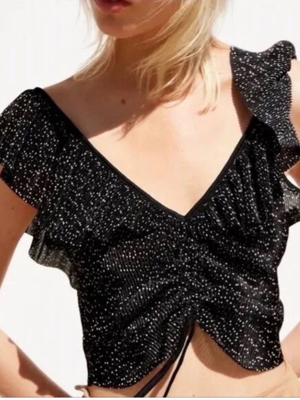 ZARA polkadot pleated crop top